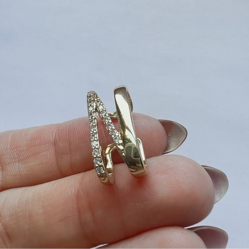 Gold tone crystal faux dialing pave geometric ear cuff